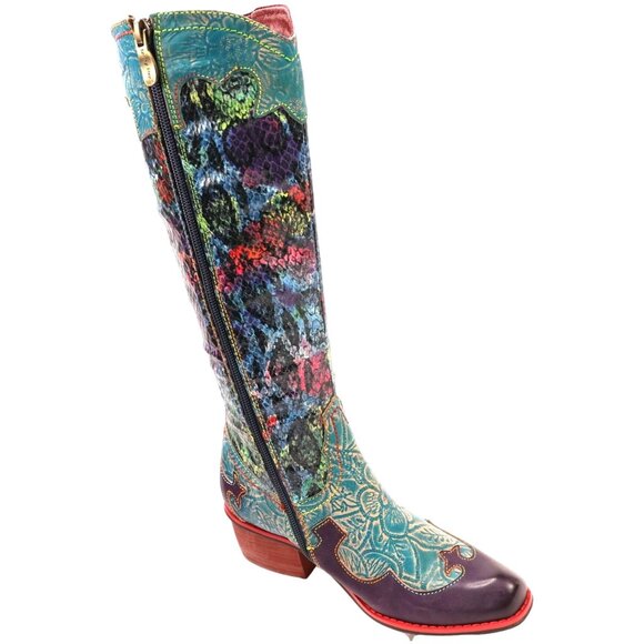 L'Artiste Spring Step Rodeo Women 5 Turquoise Leather Snake Zipper Western Boots - Picture 1 of 16